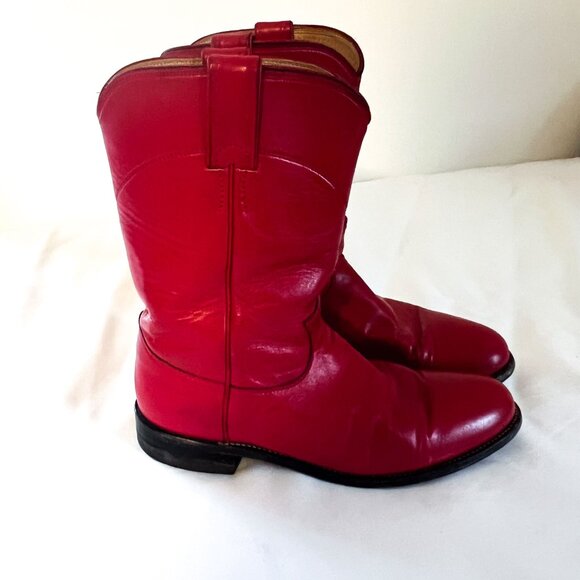 Justin Women's Vintage Red Kipskin Leather Roper Cowboy Boots (Sz: 8.5 B) - Picture 2 of 11
